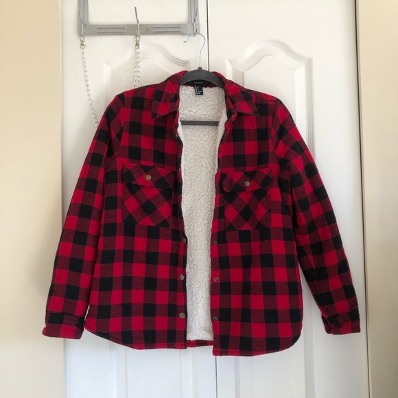 F21 Fur Lined Flannel Jacket - Picture 2 of 2